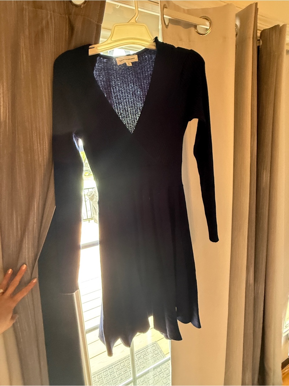 Lucky Brand Black Long Sleeve V-Neck Knit Dress